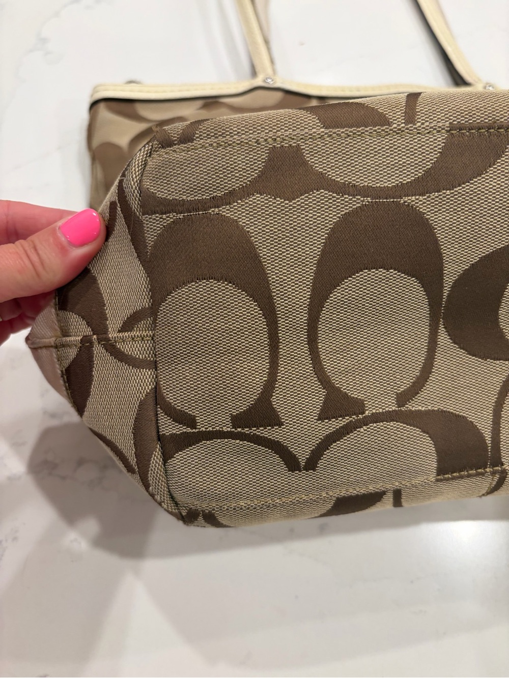 バッグ Vintage Coach Signature Tote cream brown Vintage Coach Brown and Cream Signature Tote - Gem